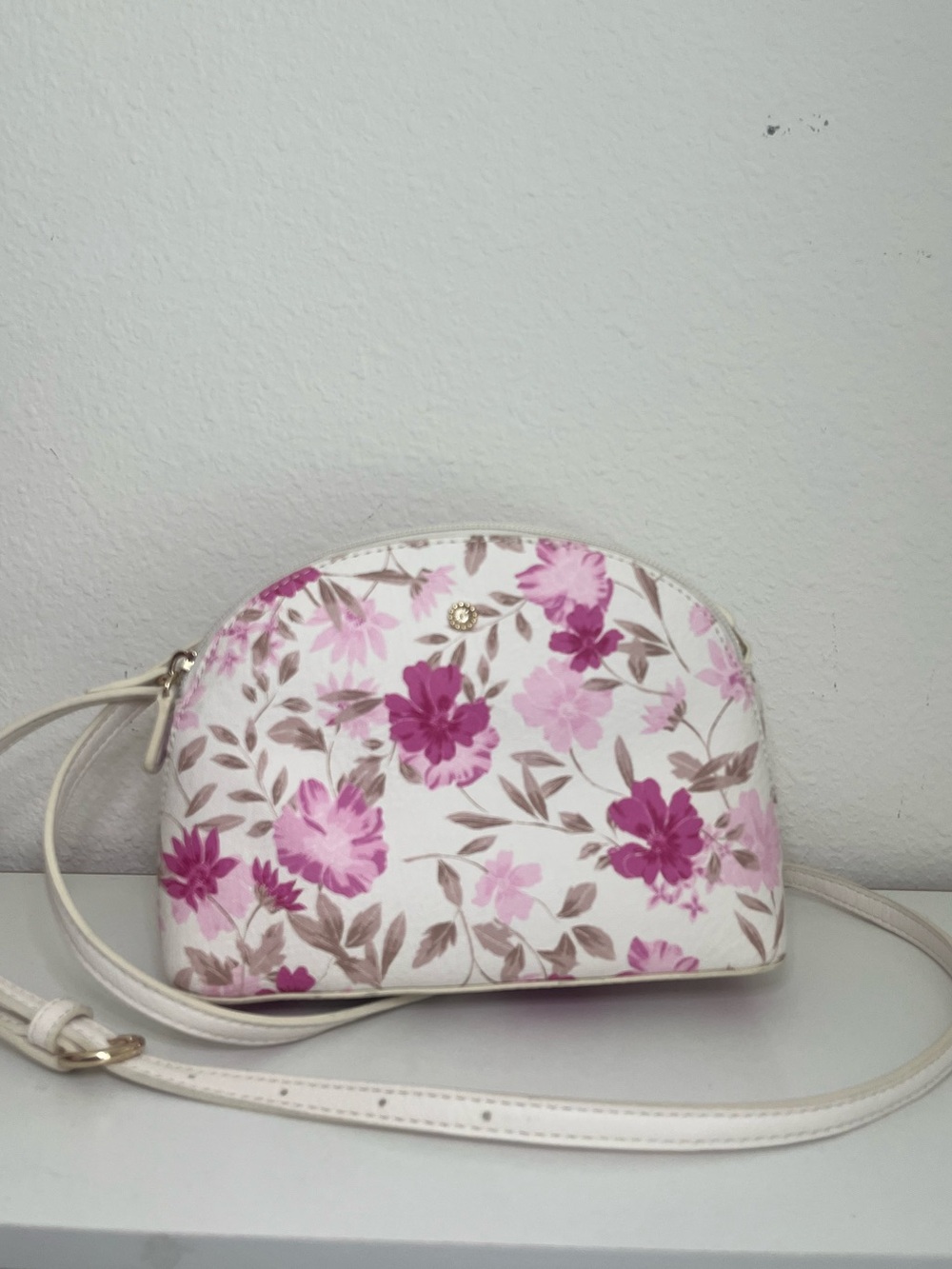 Lauren Conrad Floral Dome Crossbody Bag in Pink and White